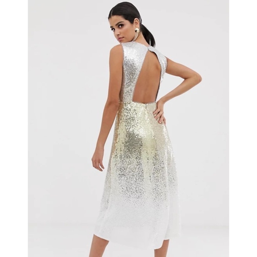 Gold Ombré Sequin midi skater dress